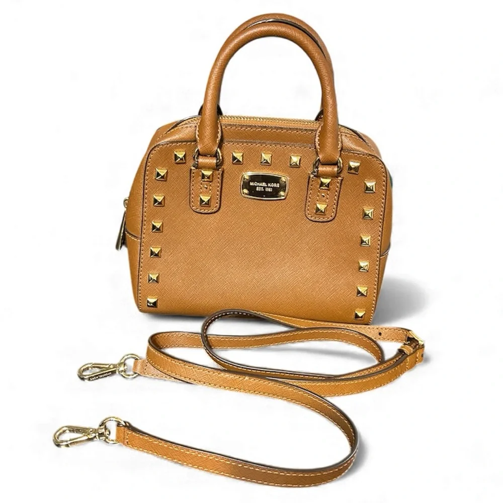 Michael Kors Brown Gold studded Mini Crossbody bag